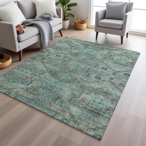 HomeRoots 5' X 8' Sage and Teal Blue Moroccan Area Rug – Durable, Washable, Stylish for Indoor & Outdoor Use 626183