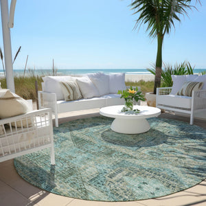 HomeRoots 8' Sage and Teal Round Moroccan Area Rug - Stylish Washable Design for Indoor & Outdoor Spaces 626184