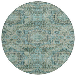 HomeRoots 8' Sage and Teal Round Moroccan Area Rug - Stylish Washable Design for Indoor & Outdoor Spaces 626184