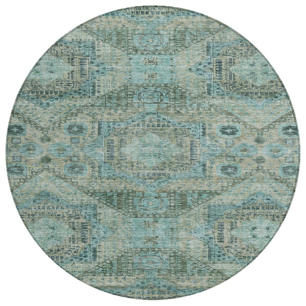 HomeRoots 8' Sage and Teal Round Moroccan Area Rug - Stylish Washable Design for Indoor & Outdoor Spaces 626184