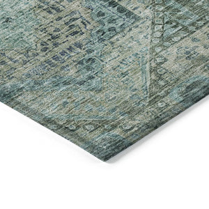 HomeRoots 8' Sage and Teal Round Moroccan Area Rug - Stylish Washable Design for Indoor & Outdoor Spaces 626184
