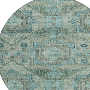 HomeRoots 8' Sage and Teal Round Moroccan Area Rug - Stylish Washable Design for Indoor & Outdoor Spaces 626184