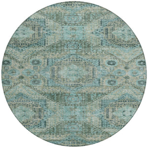 HomeRoots 8' Sage and Teal Round Moroccan Area Rug - Stylish Washable Design for Indoor & Outdoor Spaces 626184