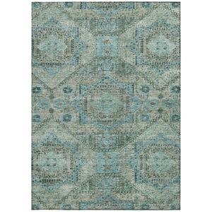 HomeRoots 8' X 10' Sage and Teal Moroccan Area Rug - Washable, Durable, Stylish for Indoor & Outdoor Spaces 626185
