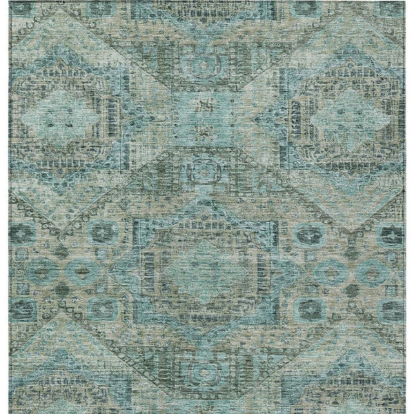 HomeRoots 8' X 10' Sage and Teal Moroccan Area Rug - Washable, Durable, Stylish for Indoor & Outdoor Spaces 626185