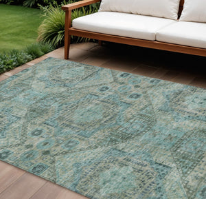 HomeRoots 8' X 10' Sage and Teal Moroccan Area Rug - Washable, Durable, Stylish for Indoor & Outdoor Spaces 626185