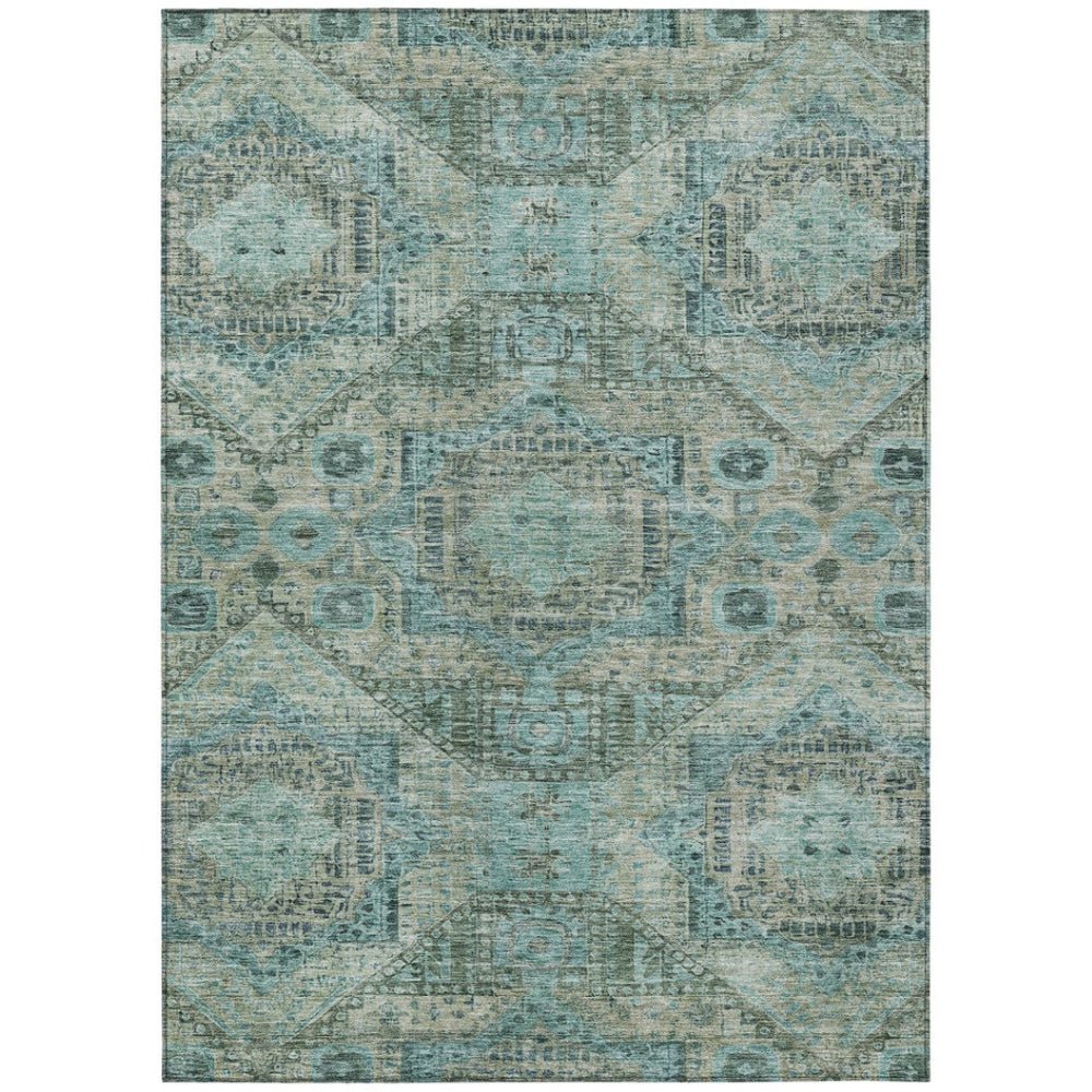 HomeRoots 8' X 10' Sage and Teal Moroccan Area Rug - Washable, Durable, Stylish for Indoor & Outdoor Spaces 626185