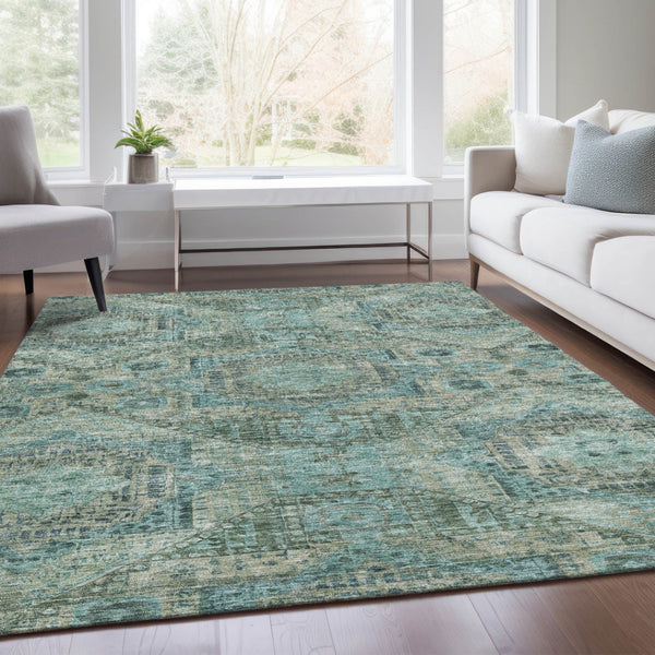 HomeRoots 8' X 10' Sage and Teal Moroccan Area Rug - Washable, Durable, Stylish for Indoor & Outdoor Spaces 626185