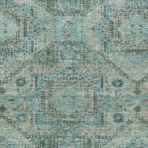HomeRoots 9' X 12' Sage and Teal Blue Moroccan Area Rug - Durable, Washable, Stylish for Indoor & Outdoor Spaces 626186