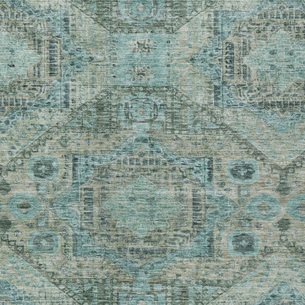 HomeRoots 9' X 12' Sage and Teal Blue Moroccan Area Rug - Durable, Washable, Stylish for Indoor & Outdoor Spaces 626186