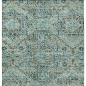 HomeRoots 10' X 14' Sage and Teal Moroccan Area Rug - Durable, Washable Design for Indoor/Outdoor Elegance 626187
