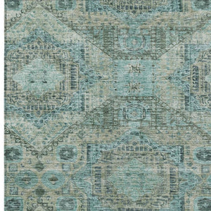 HomeRoots 10' X 14' Sage and Teal Moroccan Area Rug - Durable, Washable Design for Indoor/Outdoor Elegance 626187