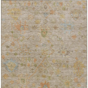 HomeRoots 5' Beige and Orange Floral Area Rug - Washable, Durable Design for Indoor/Outdoor Spaces, 5x8 ft 626189