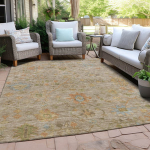 HomeRoots 5' Beige and Orange Floral Area Rug - Washable, Durable Design for Indoor/Outdoor Spaces, 5x8 ft 626189