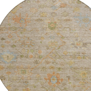 HomeRoots 8' Round Floral Area Rug in Beige and Orange - Washable, Durable, Ideal for Indoor & Outdoor Spaces 626190