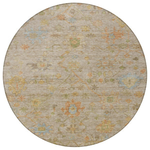 HomeRoots 8' Round Floral Area Rug in Beige and Orange - Washable, Durable, Ideal for Indoor & Outdoor Spaces 626190