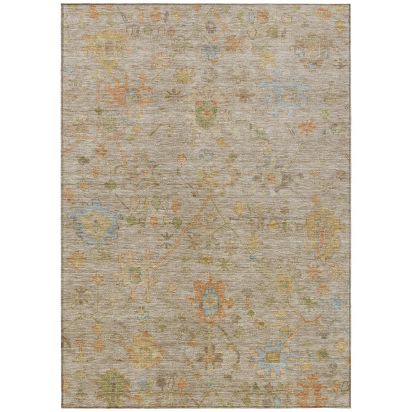 HomeRoots 9' X 12' Beige and Orange Floral Washable Area Rug – Stain-Resistant, Durable, Chic for Indoors & Outdoors 626192