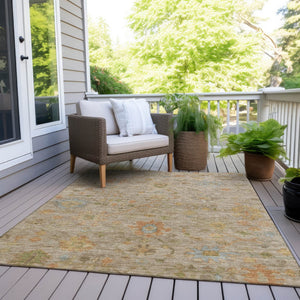 HomeRoots 9' X 12' Beige and Orange Floral Washable Area Rug – Stain-Resistant, Durable, Chic for Indoors & Outdoors 626192