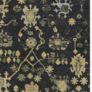 HomeRoots 8' X 10' Black and Gold Floral Washable Area Rug - Durable, Stylish for Indoor & Outdoor Spaces! 626197