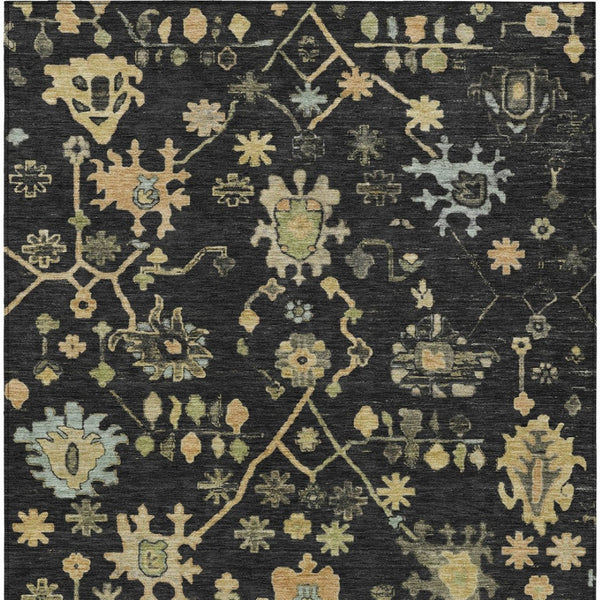 HomeRoots 9' X 12' Black and Gold Floral Area Rug - Durable, Washable Design for Indoor & Outdoor Elegance 626198