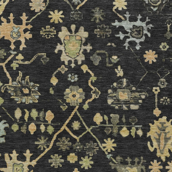 HomeRoots 9' X 12' Black and Gold Floral Area Rug - Durable, Washable Design for Indoor & Outdoor Elegance 626198