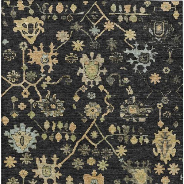 HomeRoots 9' X 12' Black and Gold Floral Area Rug - Durable, Washable Design for Indoor & Outdoor Elegance 626198