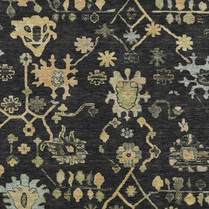 HomeRoots 10' Black and Gold Floral Area Rug - Washable, Durable Design for Indoor & Outdoor Elegance! 626199