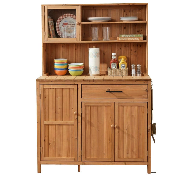 English Elm (with Hutch) Topamx Solid Fir Potting Bench Patio Workstation Spice Rack Drawer Natural N717P404330A