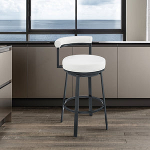 English Elm Adrix Cloud Finish Swivel Counter or Bar Stool with White Faux Leather, 360° Glide, 250lb Capacity B2736P354348