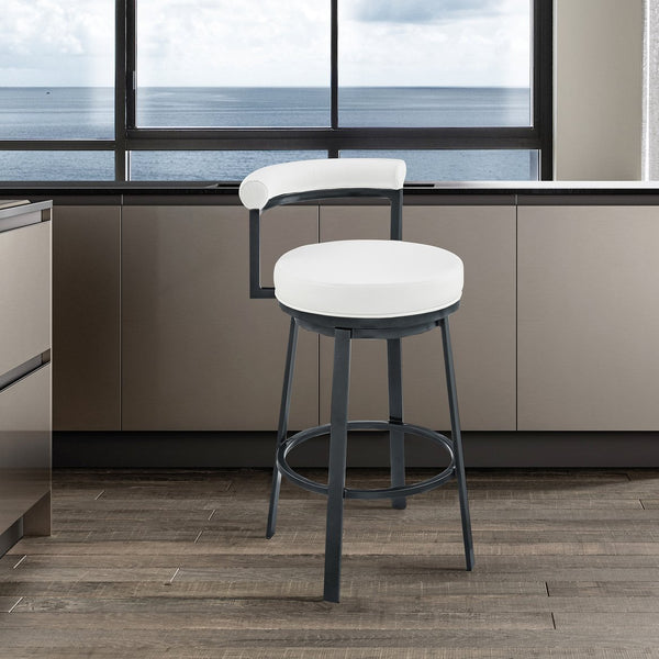 English Elm Adrix Cloud Finish Swivel Counter or Bar Stool with White Faux Leather, 360° Glide, 250lb Capacity B2736P354348