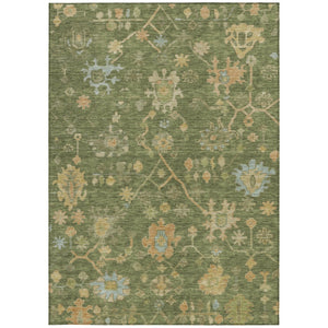 HomeRoots 5' Indoor-Outdoor Fern Green and Gold Floral Area Rug - Washable, Durable, Stylish for Any Space 626207