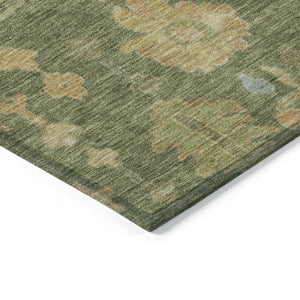 HomeRoots 8' Fern Green and Gold Round Floral Rug - Durable, Washable for Indoor & Outdoor High-Traffic Areas 626208