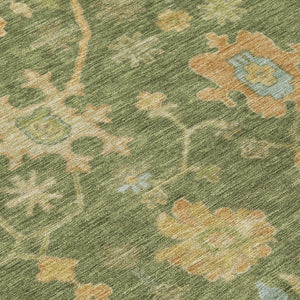 HomeRoots 8' Fern Green and Gold Round Floral Rug - Durable, Washable for Indoor & Outdoor High-Traffic Areas 626208