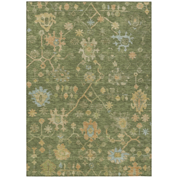 HomeRoots 8' X 10' Fern Green & Gold Floral Area Rug – Durable, Washable, Perfect for Indoor & Outdoor Spaces! 626209