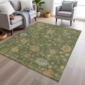 HomeRoots 8' X 10' Fern Green & Gold Floral Area Rug – Durable, Washable, Perfect for Indoor & Outdoor Spaces! 626209