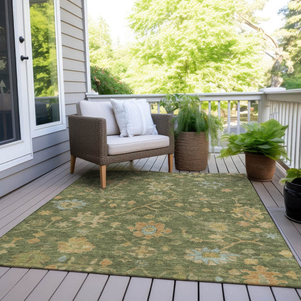 HomeRoots 8' X 10' Fern Green & Gold Floral Area Rug – Durable, Washable, Perfect for Indoor & Outdoor Spaces! 626209