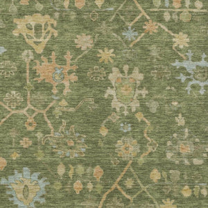 HomeRoots 9' X 12' Stylish Fern Green & Gold Floral Area Rug - Washable, Durable for Indoor & Outdoor Use! 626210