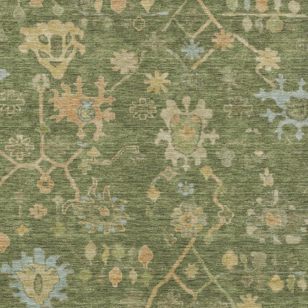 HomeRoots 9' X 12' Stylish Fern Green & Gold Floral Area Rug - Washable, Durable for Indoor & Outdoor Use! 626210