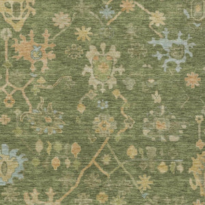 HomeRoots 10' X 14' Elegant Fern Green & Gold Floral Washable Area Rug for Indoor & Outdoor Spaces 626211