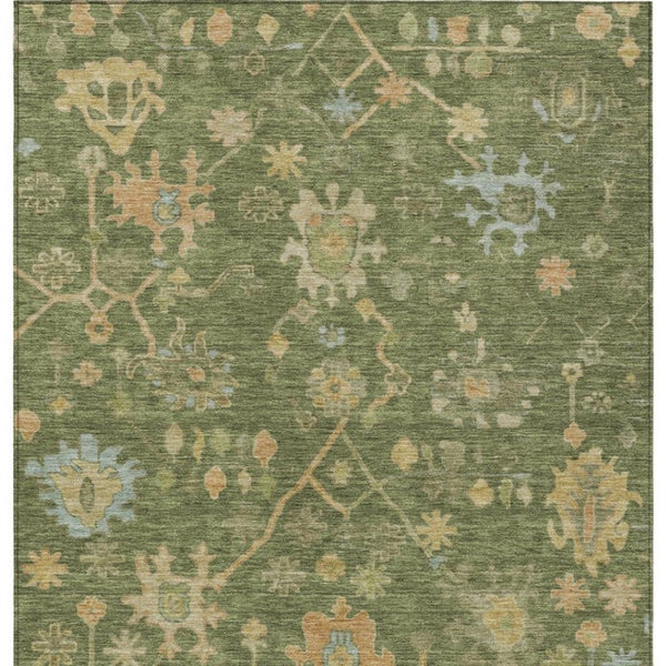 HomeRoots 10' X 14' Elegant Fern Green & Gold Floral Washable Area Rug for Indoor & Outdoor Spaces 626211