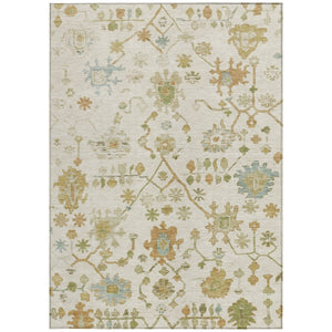 HomeRoots 5' Elegant Ivory and Gold Floral Indoor-Outdoor Area Rug – Durable, Washable, Perfect for Any Space! 626219