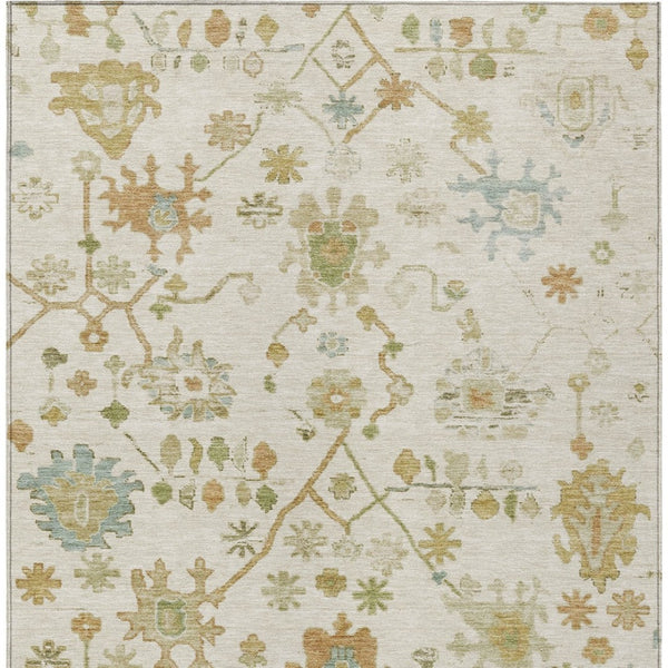 HomeRoots 5' Elegant Ivory and Gold Floral Indoor-Outdoor Area Rug – Durable, Washable, Perfect for Any Space! 626219