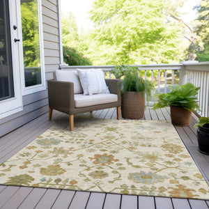 HomeRoots 5' Elegant Ivory and Gold Floral Indoor-Outdoor Area Rug – Durable, Washable, Perfect for Any Space! 626219