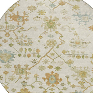 HomeRoots 8' Elegant Ivory and Gold Round Floral Indoor/Outdoor Area Rug - Washable, Durable, Stylish Design 626220