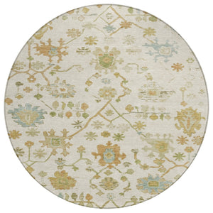 HomeRoots 8' Elegant Ivory and Gold Round Floral Indoor/Outdoor Area Rug - Washable, Durable, Stylish Design 626220