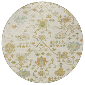 HomeRoots 8' Elegant Ivory and Gold Round Floral Indoor/Outdoor Area Rug - Washable, Durable, Stylish Design 626220