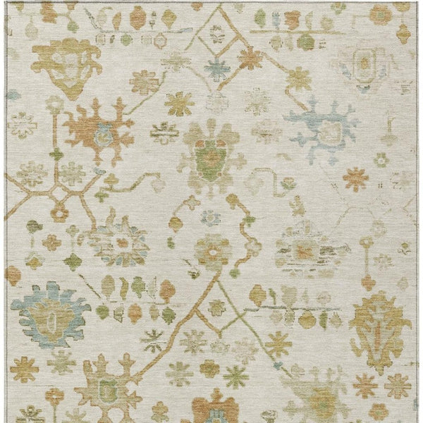 HomeRoots 9' X 12' Elegant Ivory and Gold Floral Area Rug - Durable, Washable Design for Indoor & Outdoor Use 626222