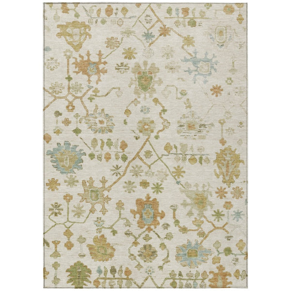 HomeRoots 9' X 12' Elegant Ivory and Gold Floral Area Rug - Durable, Washable Design for Indoor & Outdoor Use 626222
