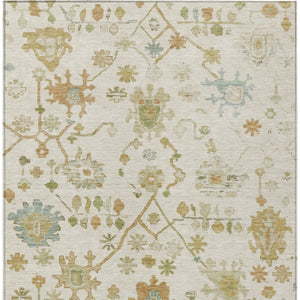 HomeRoots 10' Ivory and Gold Floral Washable Area Rug - Elegant, Durable Design for Indoor/Outdoor Spaces 626223