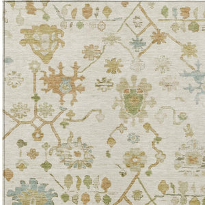 HomeRoots 10' Ivory and Gold Floral Washable Area Rug - Elegant, Durable Design for Indoor/Outdoor Spaces 626223